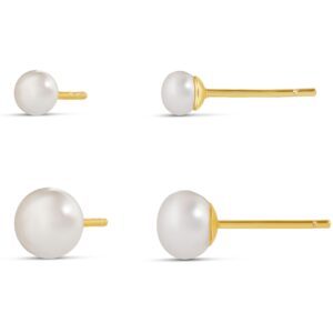 amazon essentials 14k gold plated sterling silver freshwater pearl stud set 4mm/6mm, yellow gold