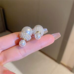 Shell Pearl Double-sided Earrings for Women Girls 925 Sterling Silver Post Gold Plated Hypoallergenic 8-14mm Imitation Pearls Front Back Stud Earring Dainty Wedding Birthday Bridal Jewelry Gifts