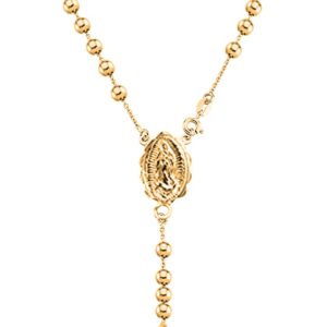 Savlano 925 Sterling Silver Italian Solid Bead Chain Cross & Rosary Virgin Mary Pendant -18K Gold Plated Y Necklace Comes With Gift Box for Women - Made in Italy (24, 5mm)