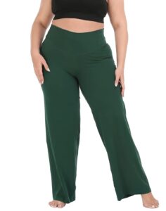 hde plus size wide leg cotton yoga pants for women high waist workout leggings dark green - 2x