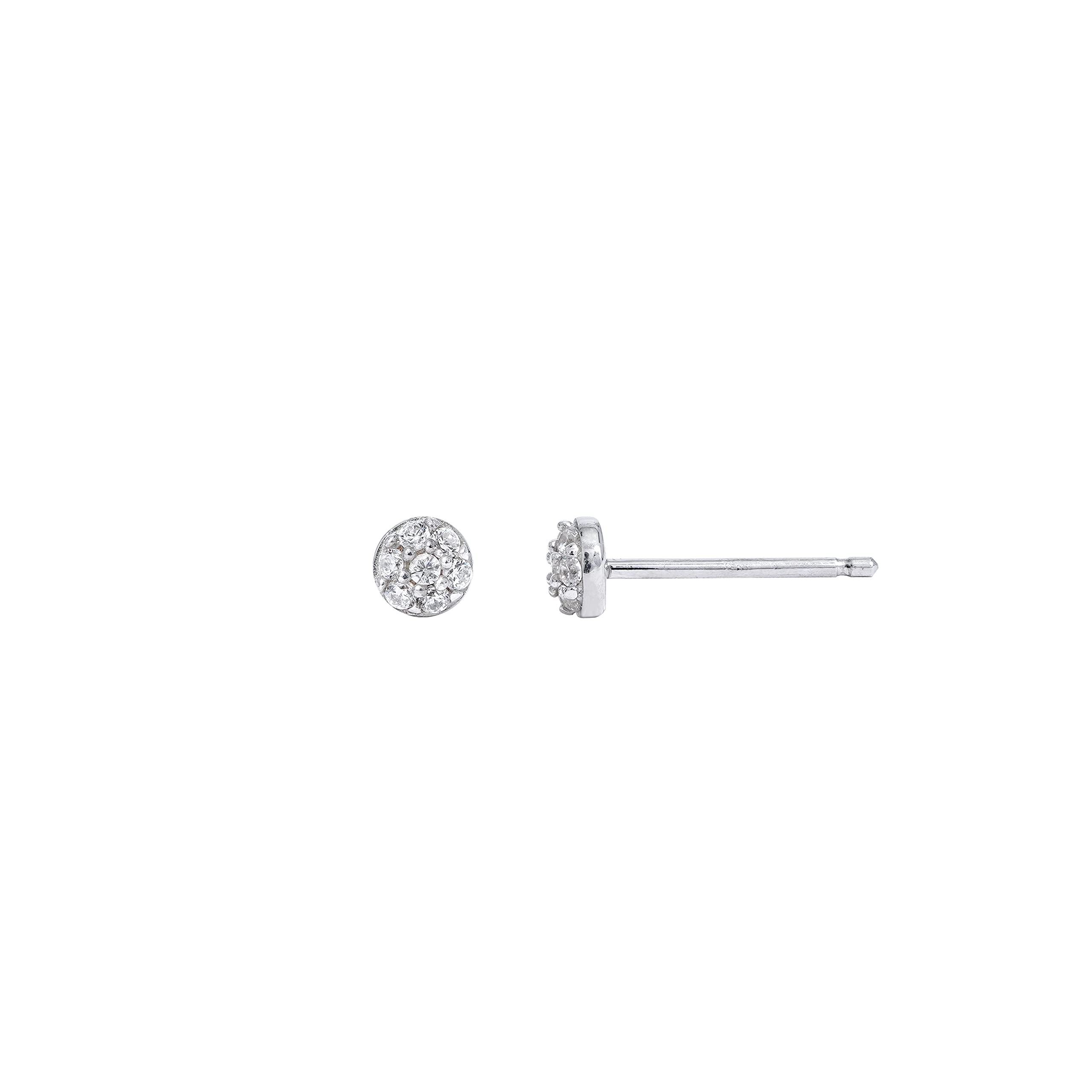 Amazon Essentials Rhodium Plated Sterling Silver Cubic Zirconia Pave Disc Earrings, Silver