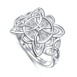 flyow 925 sterling silver good luck irish jewelry celtic quaternary wiccan witches knot ring for women, size 7