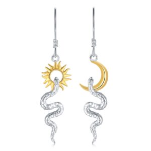 sun moon snake earrings dangle for women 925 sterling silver sun moon snake jewelry gothic huggie hoop animal earring punk gifts snake drop earrings