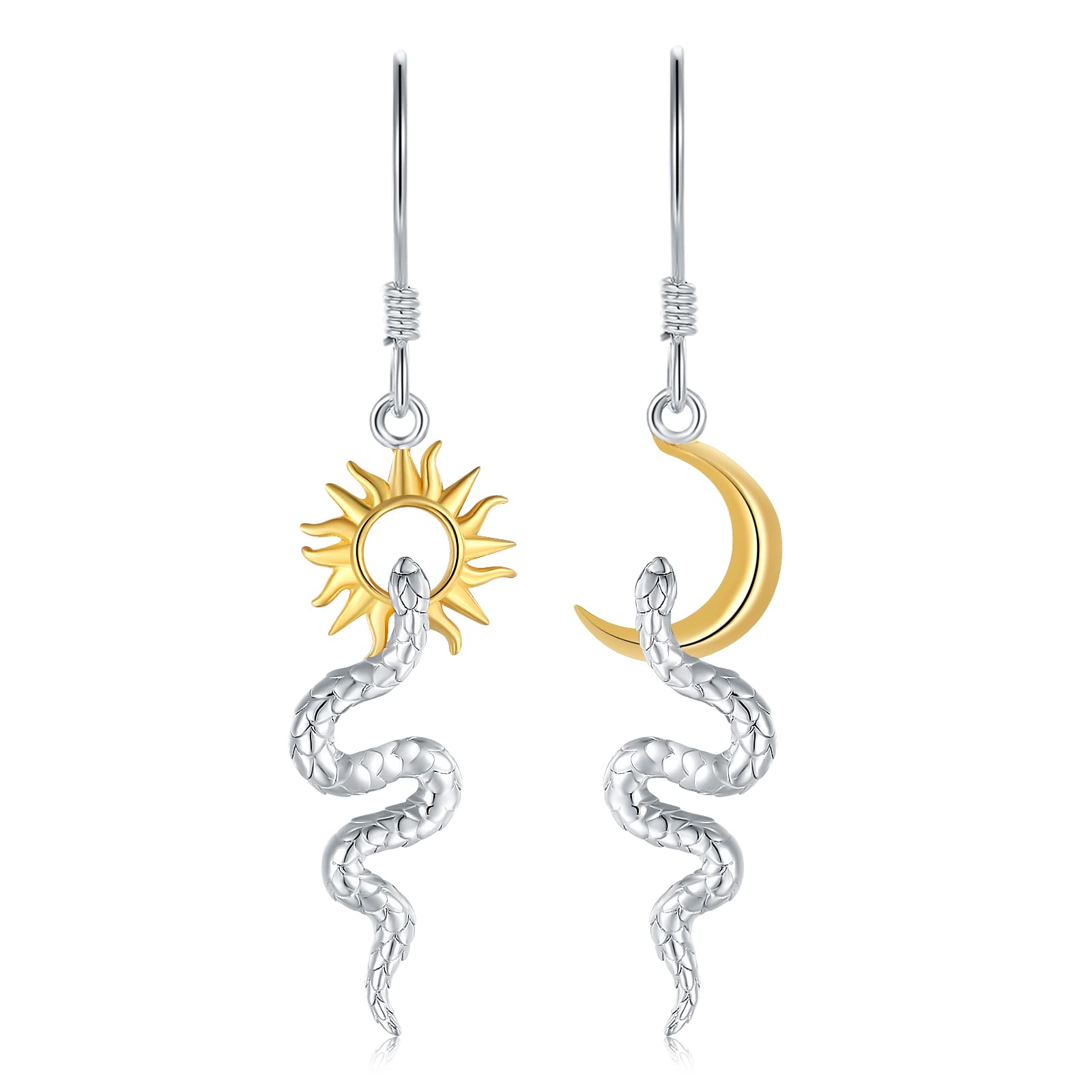 Sun Moon Snake Earrings Dangle for Women 925 Sterling Silver Sun Moon Snake Jewelry Gothic Huggie Hoop Animal Earring Punk Gifts Snake Drop Earrings