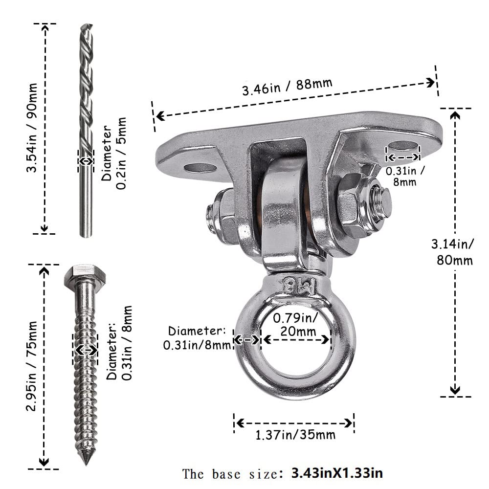 Yyiwhmy Heavy Duty Swing Hanger 360°+180°Silent Permanent Antirust for Swing Set Accessories Hammock 1200Capacity Porch Playground Indoor/Outdoor