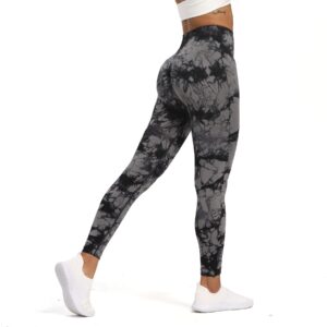 aoxjox seamless scrunch legging for women asset tummy control workout gym fitness sport active yoga pants (tie-dye black grey, small)