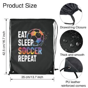 Pishovi Eat Sleep Soccer Repeat Drawstring Waterproof Backpack, Soccer Sports Bag for Man Women, Soccer Player Gifts, Soccer Gift for Soccer Lover Soccer Fan, Soccer Lover Gift Idea (C)