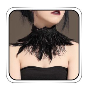 earent gothic natural feather collar necklace black lace choker necklaces halloween party costume accessories neck jewelry for women