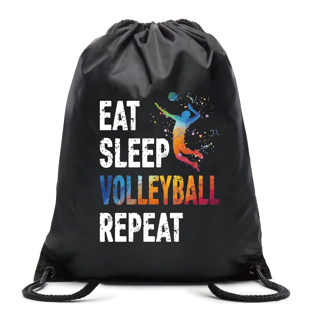 Pishovi Eat Sleep Volleyball Repeat Drawstring Waterproof Volleyball, Volleyball Sports Bag for Man Women, Volleyball Player Gifts, Volleyball Gift for Volleyball Lover, Volleyball Gift Idea (A)