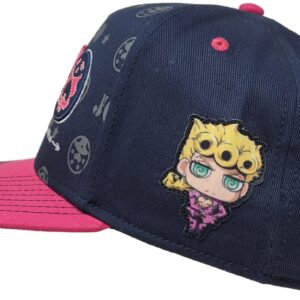 JoJo's Bizarre Adventure Adult Anime Snapback Flat Bill Baseball Hat Golden Wind Symbols Pink and Black Cap for Men Women