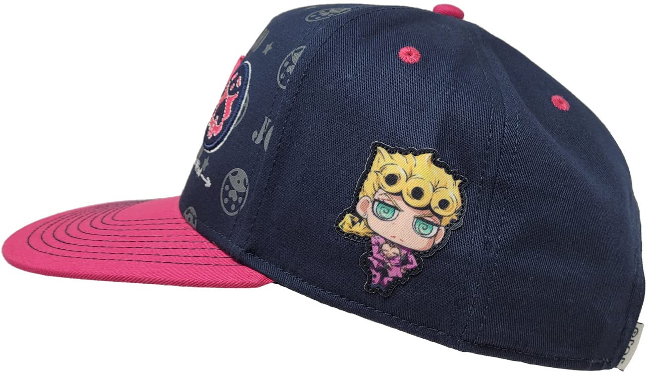 JoJo's Bizarre Adventure Adult Anime Snapback Flat Bill Baseball Hat Golden Wind Symbols Pink and Black Cap for Men Women