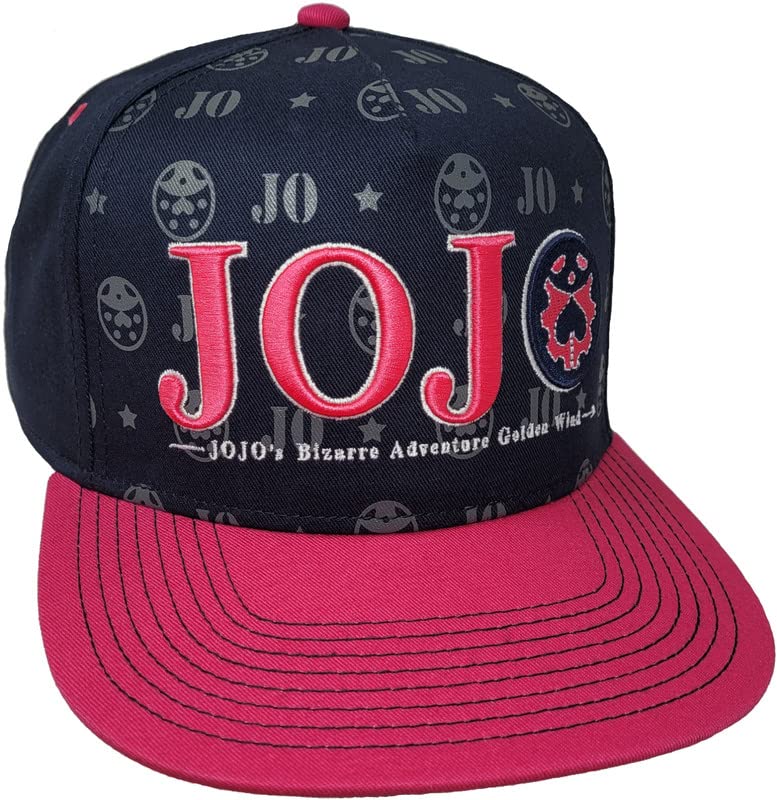 JoJo's Bizarre Adventure Adult Anime Snapback Flat Bill Baseball Hat Golden Wind Symbols Pink and Black Cap for Men Women