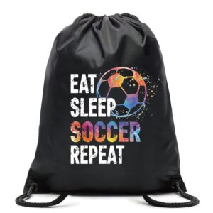 Pishovi Eat Sleep Soccer Repeat Drawstring Waterproof Backpack, Soccer Sports Bag for Man Women, Soccer Player Gifts, Soccer Gift for Soccer Lover Soccer Fan, Soccer Lover Gift Idea (C)