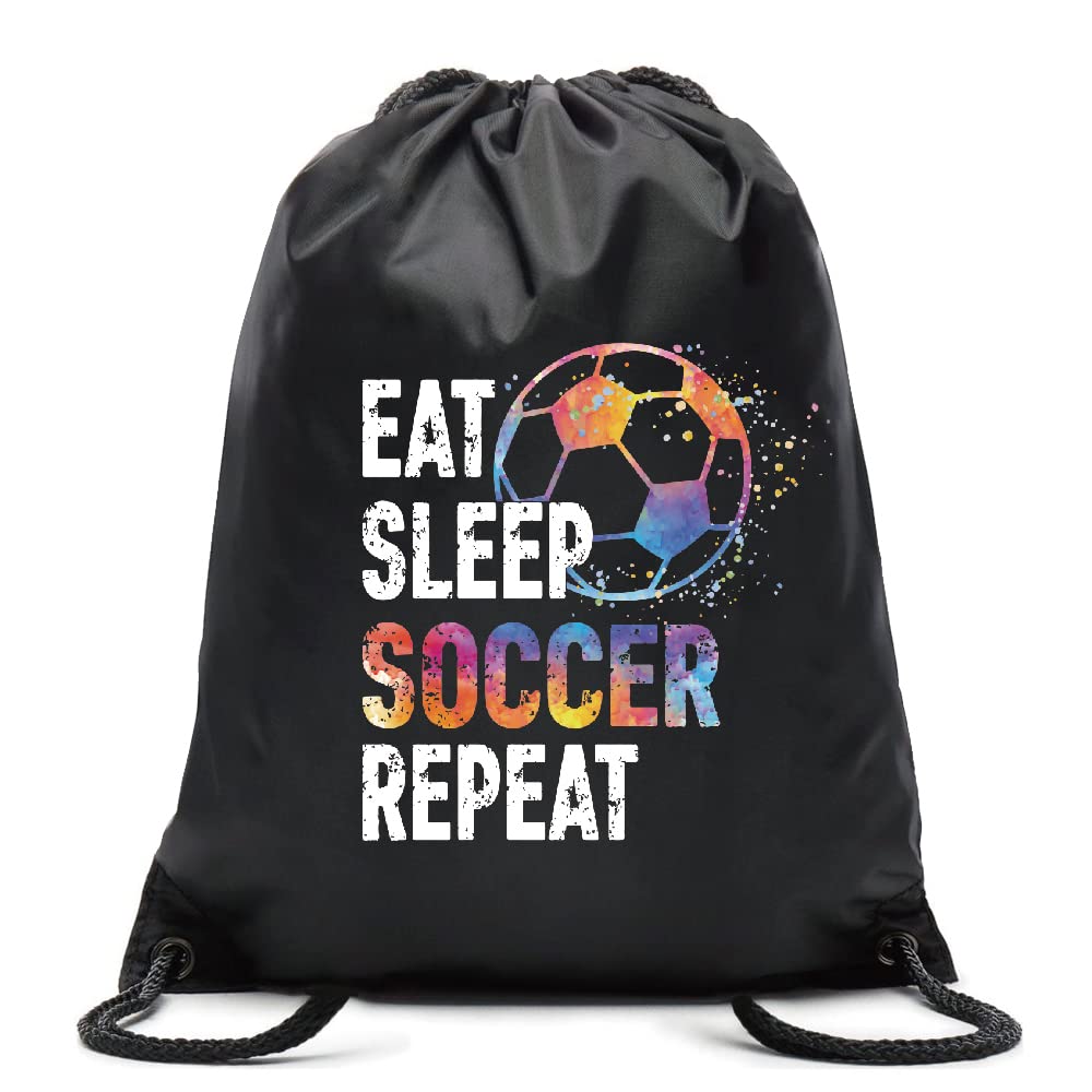 Pishovi Eat Sleep Soccer Repeat Drawstring Waterproof Backpack, Soccer Sports Bag for Man Women, Soccer Player Gifts, Soccer Gift for Soccer Lover Soccer Fan, Soccer Lover Gift Idea (C)