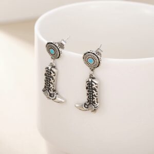 Cow Boot Earrings 925 Sterling Silver Cow Texas Boots Dangle Drop Earrings Country Western Jewelry for Women