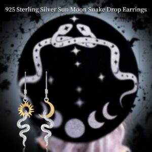 Sun Moon Snake Earrings Dangle for Women 925 Sterling Silver Sun Moon Snake Jewelry Gothic Huggie Hoop Animal Earring Punk Gifts Snake Drop Earrings