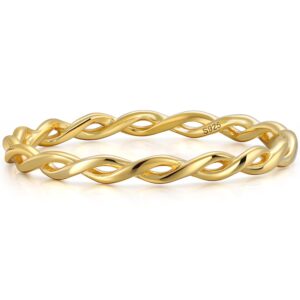 BLOSSOM & HUE Woven Braided Stacking Ring | Size 7 | 18k Gold | Thin Dainty Band | Infinity Twist Eternity Edition | .925 Sterling Silver