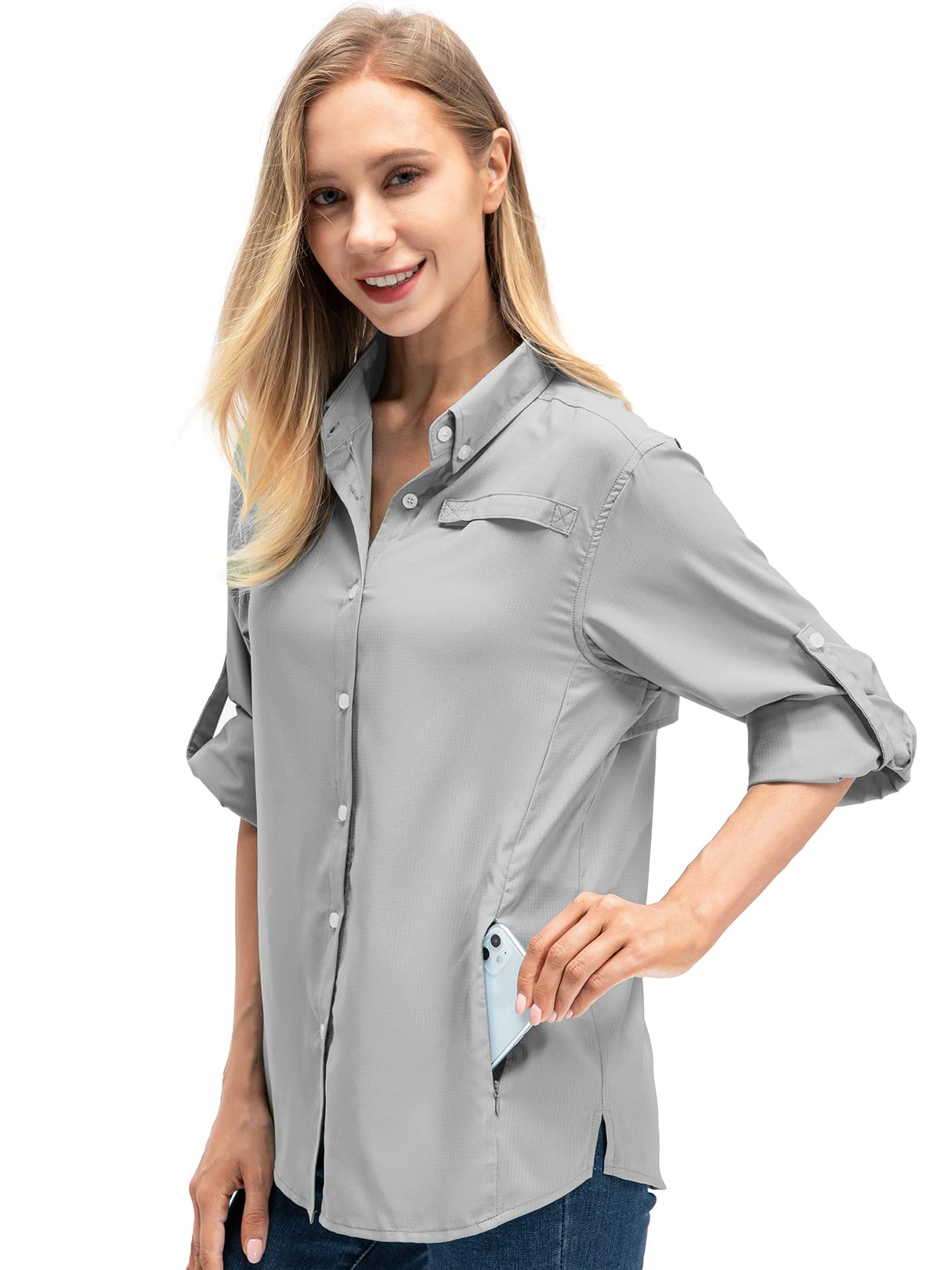 Jessie Kidden Women's Quick Dry Sun UV Protection Convertible Long Sleeve Shirts for Hiking Camping Fishing Sailing (5024 Grey M)