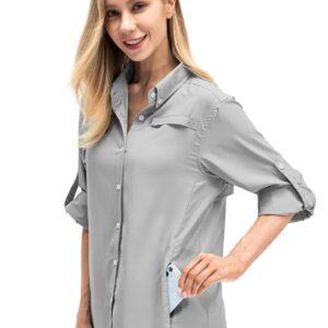 Jessie Kidden Women's Quick Dry Sun UV Protection Convertible Long Sleeve Shirts for Hiking Camping Fishing Sailing (5024 Grey XL)