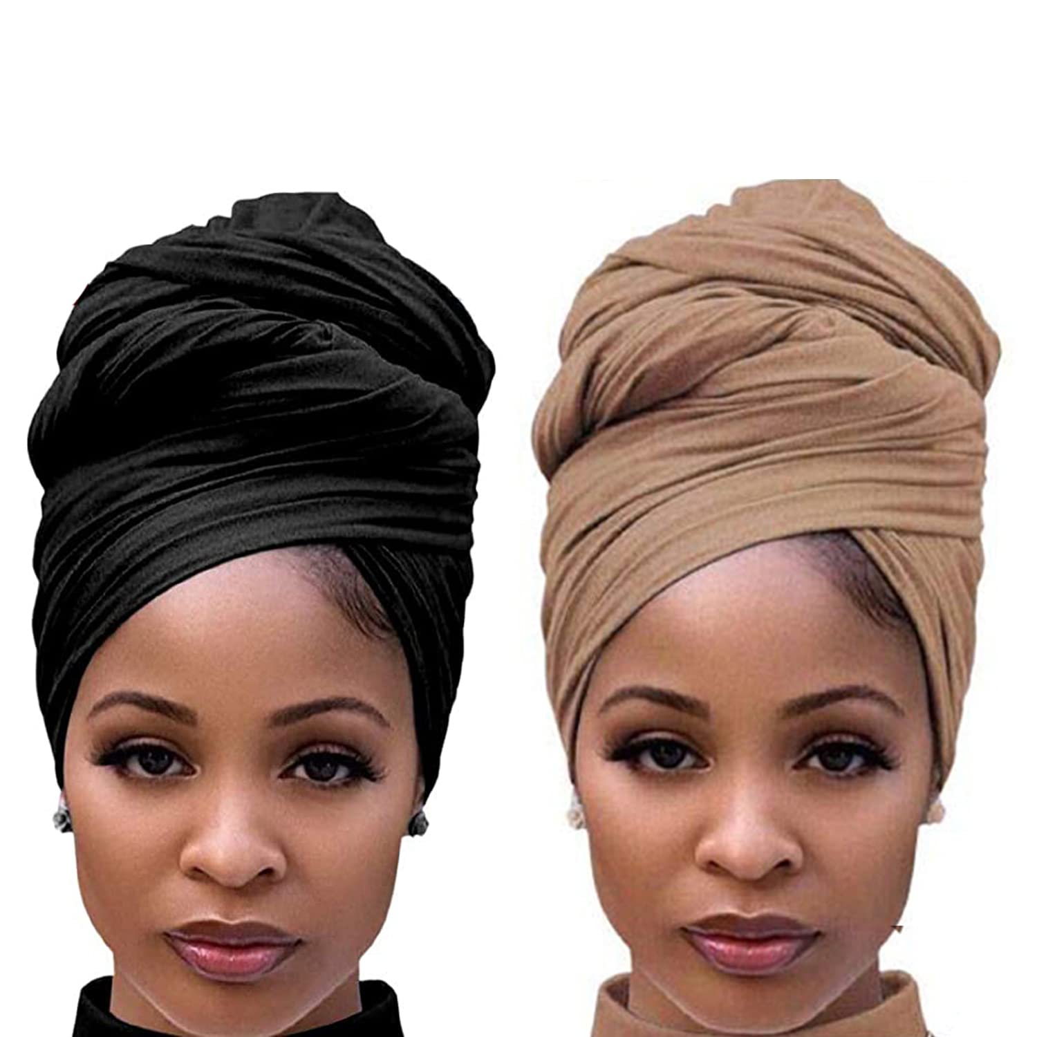 Youme Head Wraps for Women Large Headband Turban Scarf for Black Hair band African Stretch Jersey Turban Hair Band