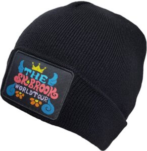 one piece brook world tour patch adult anime mens womens fitted knit winter hat cuffed beanie black