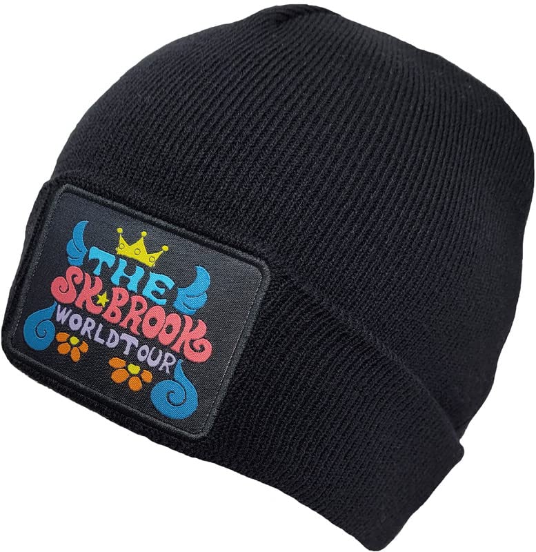 One Piece Brook World Tour Patch Adult Anime Mens Womens Fitted Knit Winter Hat Cuffed Beanie Black