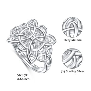 FLYOW 925 Sterling Silver Good Luck Irish Jewelry Celtic Quaternary Wiccan Witches Knot Ring for Women, Size 7