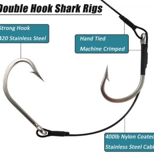 Shark Fishing Rig Double Tuna Hook Rig Shark Leaders 400lb Super Strong Stainless Steel Cable Wire Leader Shark Rigs Saltwater Fishing Tackle