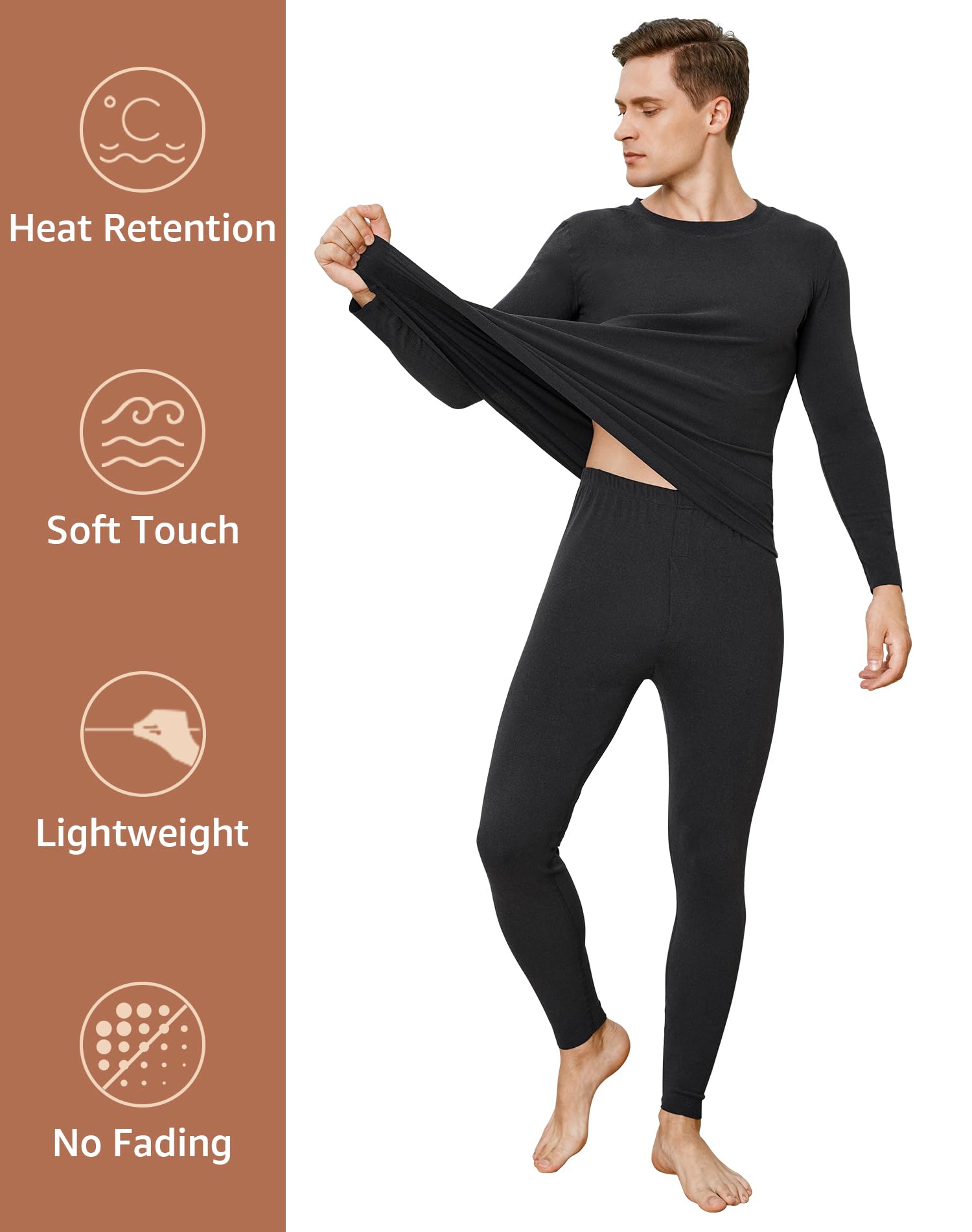 INNERSY Men's Thermal Underwear Set Lightweight Base Layer Long Johns for Winter Exercise(Black,X-Large)