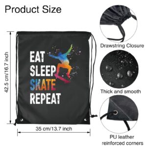 Pishovi Eat Sleep Skate Repeat Drawstring Waterproof Backpack, Skate Sports Bag for Man Women, Skate Player Gifts, Skate Gift for Skate Lover, Skate Lover Gift Idea