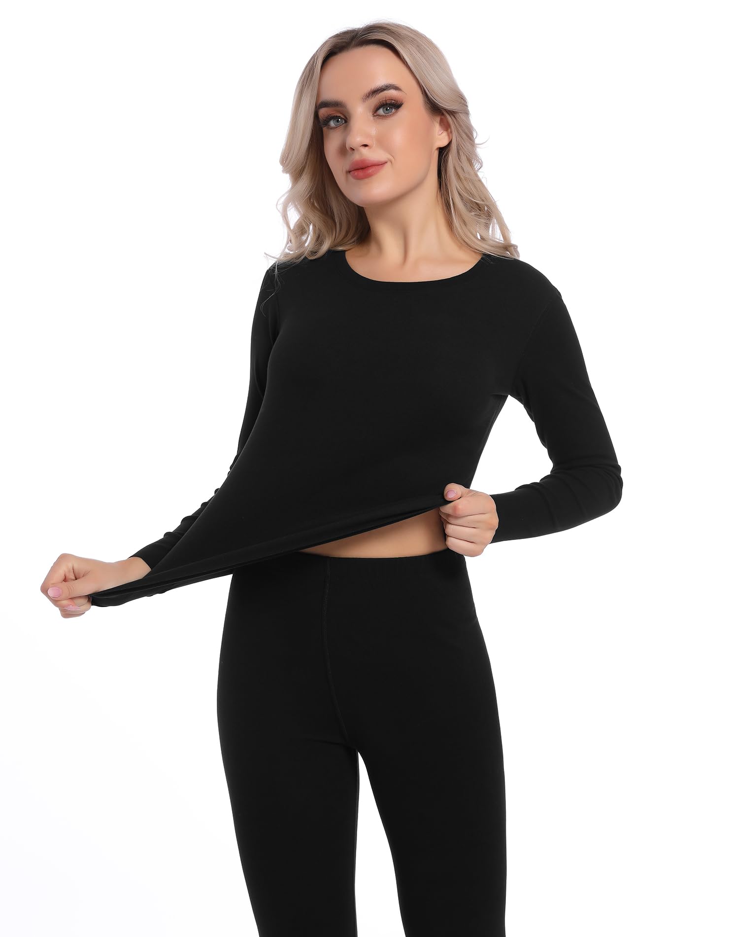 INNERSY Women's Thermal Underwear Set Ultra-Soft Long Johns Base Layer for Cold Weather(Black(Standard Warm),X-Small)