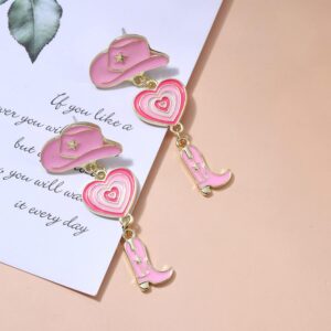 Skyfun 2 Pairs of Cowboy Boot Earrings Western Country Y2K Dangle Earrings Handmade Cute Nashville Cowgirl Pink Earrings for Women Snowflower Jewelry Gift for Women Costume Mother's Day Gifts