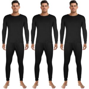 3 sets thermal underwear for men soft long underwear base layer thermals fleece warm lined top bottom for winter cold weather (xl)