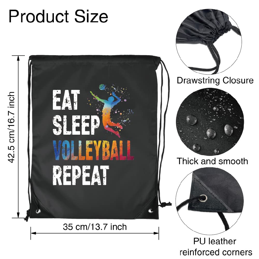 Pishovi Eat Sleep Volleyball Repeat Drawstring Waterproof Volleyball, Volleyball Sports Bag for Man Women, Volleyball Player Gifts, Volleyball Gift for Volleyball Lover, Volleyball Gift Idea (A)