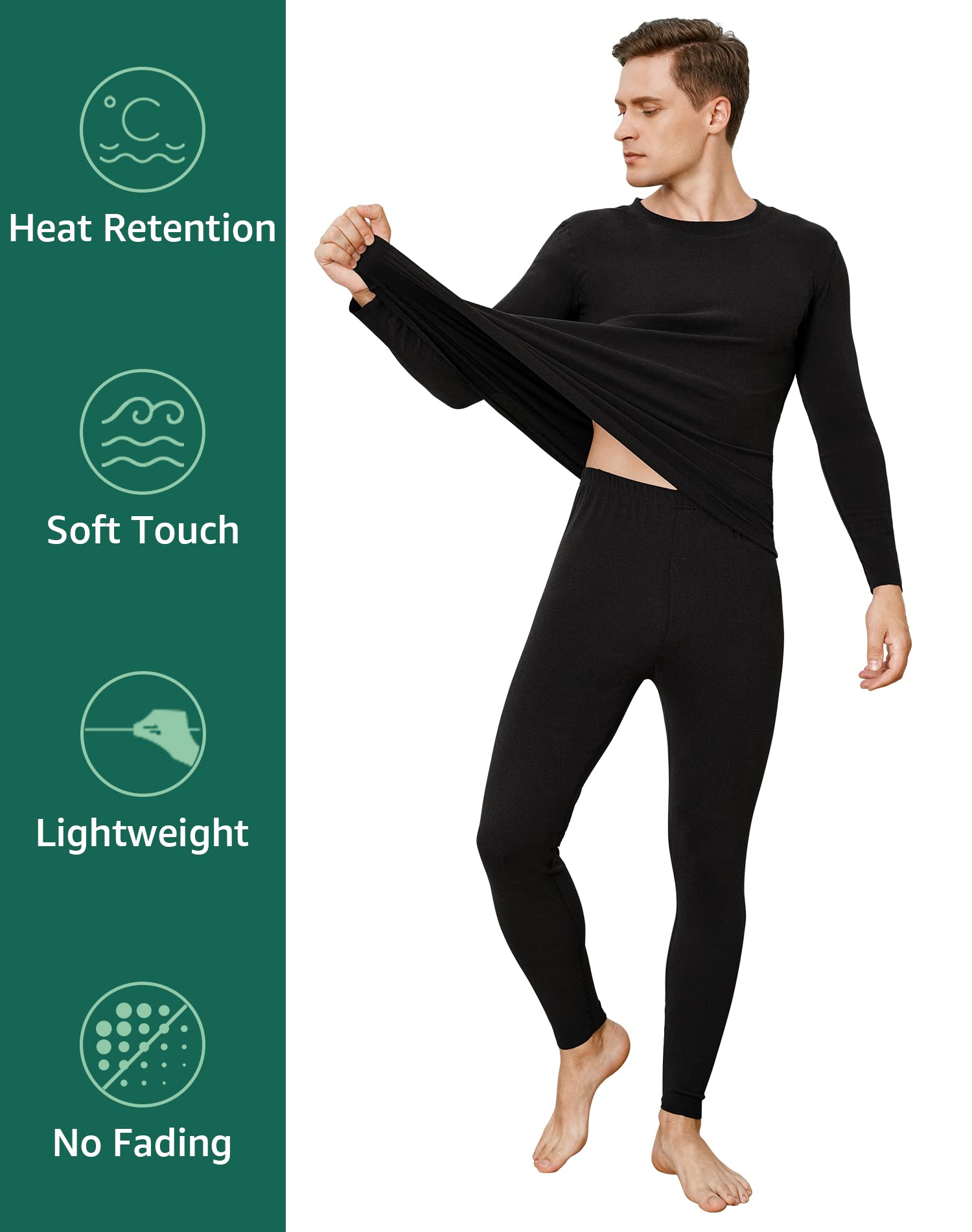 INNERSY Men's Thermal Underwear Set Lightweight Base Layer Long Johns for Winter Exercise(Black,X-Large)