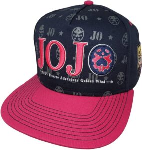 jojo's bizarre adventure adult anime snapback flat bill baseball hat golden wind symbols pink and black cap for men women