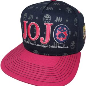 JoJo's Bizarre Adventure Adult Anime Snapback Flat Bill Baseball Hat Golden Wind Symbols Pink and Black Cap for Men Women