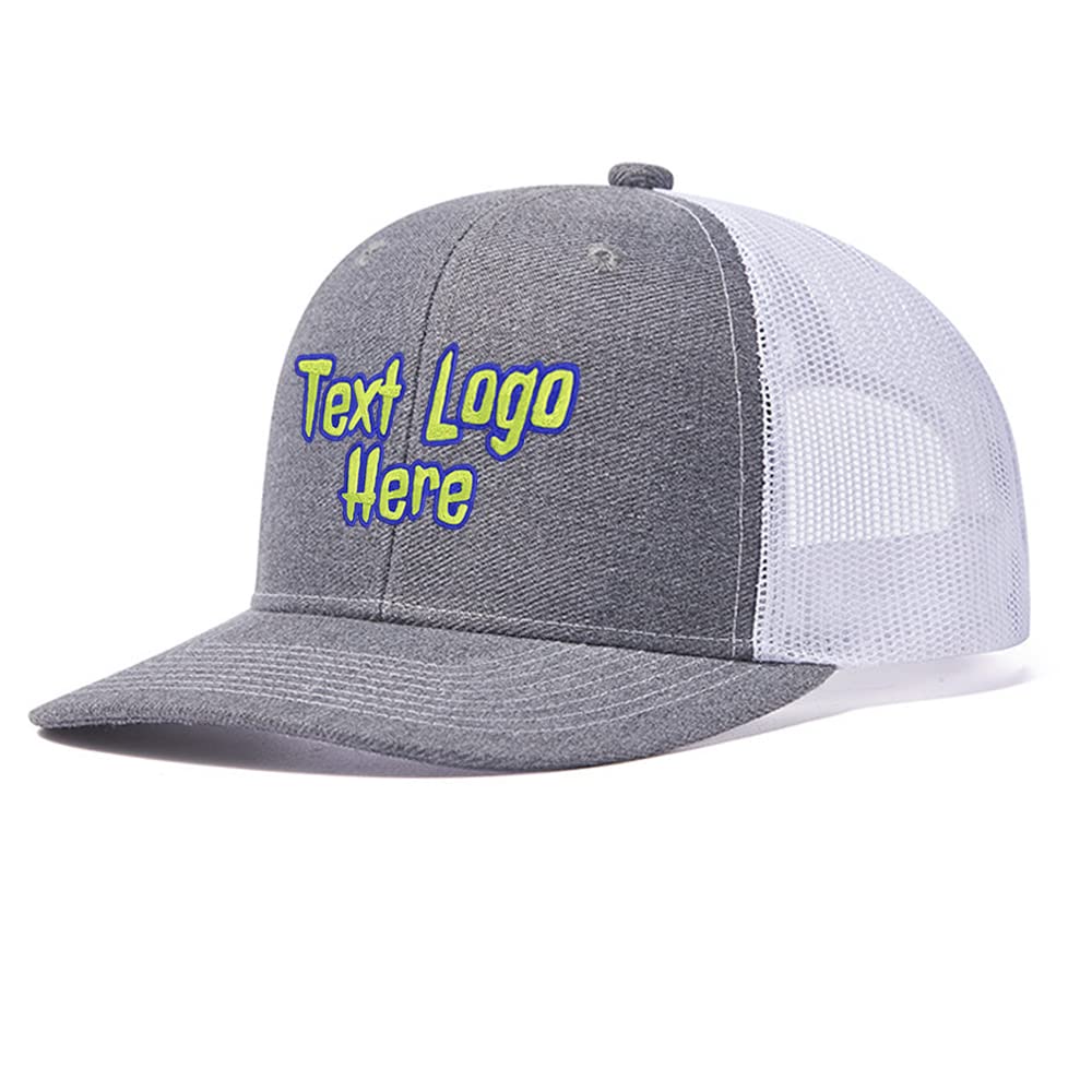 Design Your Own Text Logo Custom Embroidered Hat for Men Trucker Hat Adjustable Light Grey/White