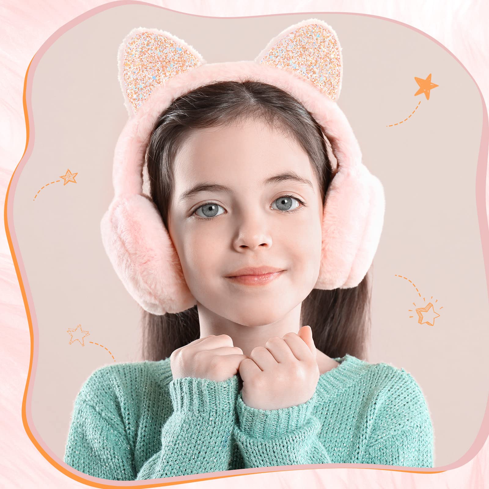 Henoyso 2 Pcs Cute Animal Earmuffs Winter Kids Earmuff Warm Fluffy Cat Ear Earmuffs for Girls Boys Kids Children Outdoor (Pink, White)