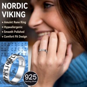 FaithHeart Sterling Silver Rune Band Rings for Women Norse Viking Runes Pinky Ring Size 5