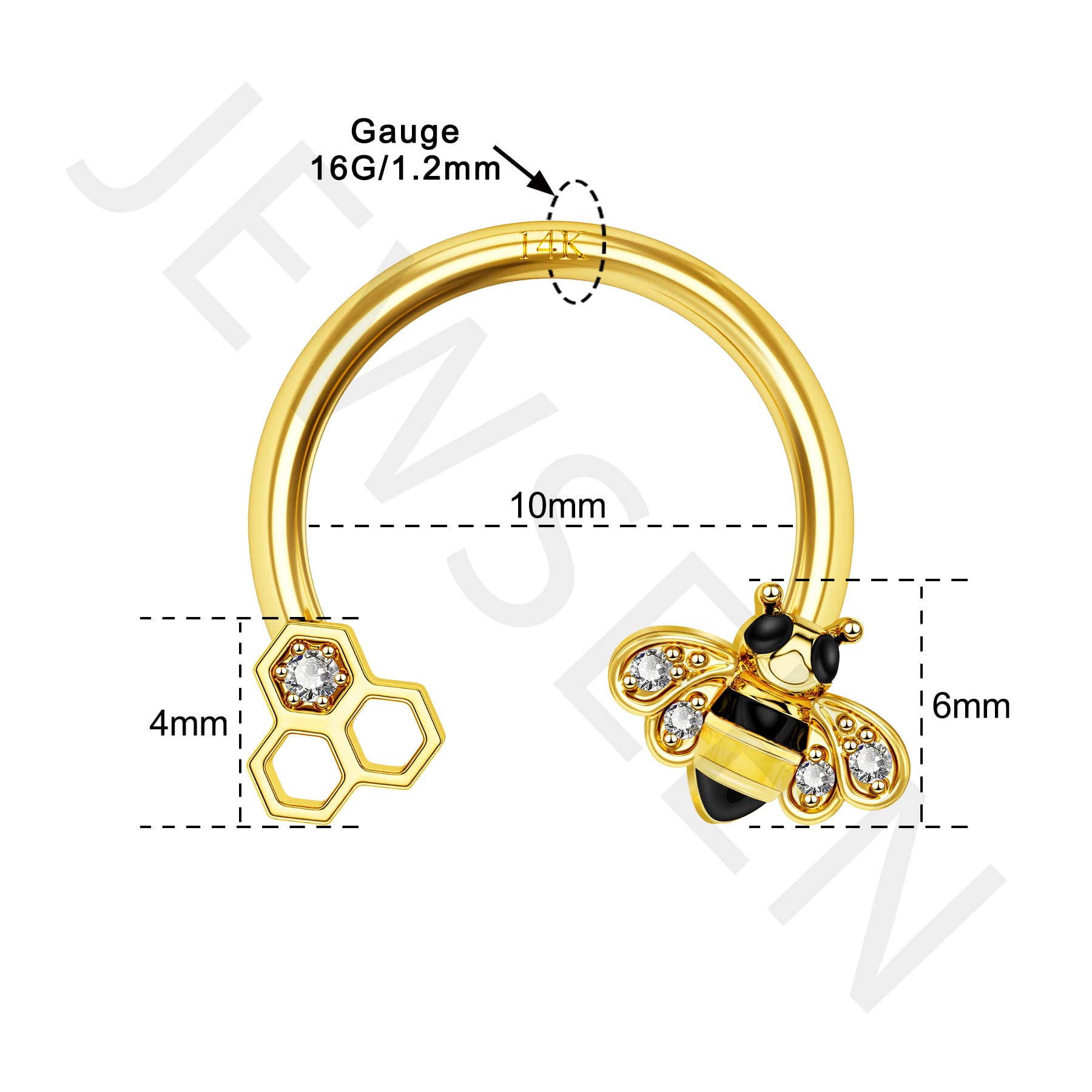 Jewseen 14K Solid Gold Cartilage Earring Hoop Bee Septum Ring 16g Helix Earring Daith Earring Nose Ring Hoop Helix Piercing Jewelry Daith Piercing Nose Piercing Jewelry Septum Jewelry for Women Men