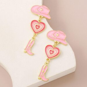 Skyfun 2 Pairs of Cowboy Boot Earrings Western Country Y2K Dangle Earrings Handmade Cute Nashville Cowgirl Pink Earrings for Women Snowflower Jewelry Gift for Women Costume Mother's Day Gifts