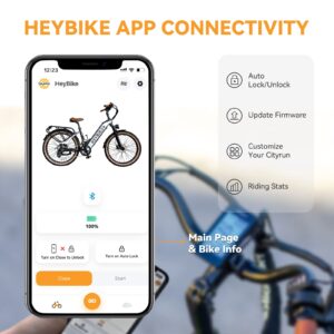 Heybike Cityrun Electric Bike, 1000W Motor Peak City Cruiser Ebike, 48V 15Ah(720Wh) Battery, 60 Miles, Step-Thru Electric Bicycle with APP Control, 3H Fast Charging, Commuter Electric Bike for Adults