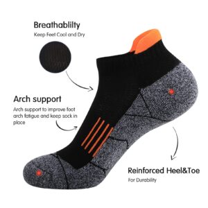 JOYNÉE Mens Athletic Ankle Sports Running Low Cut Tab Socks for Men 6 Pairs,Black2,Sock Size 10-13