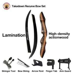 Deerseeker Archery 62" Takedown Recurve Bow Set for Adults & Youth with Right Hand & Left Handed Laminated Wooden Riser Bow Hunting Target Shooting 20-60lbs（RH 50lb）