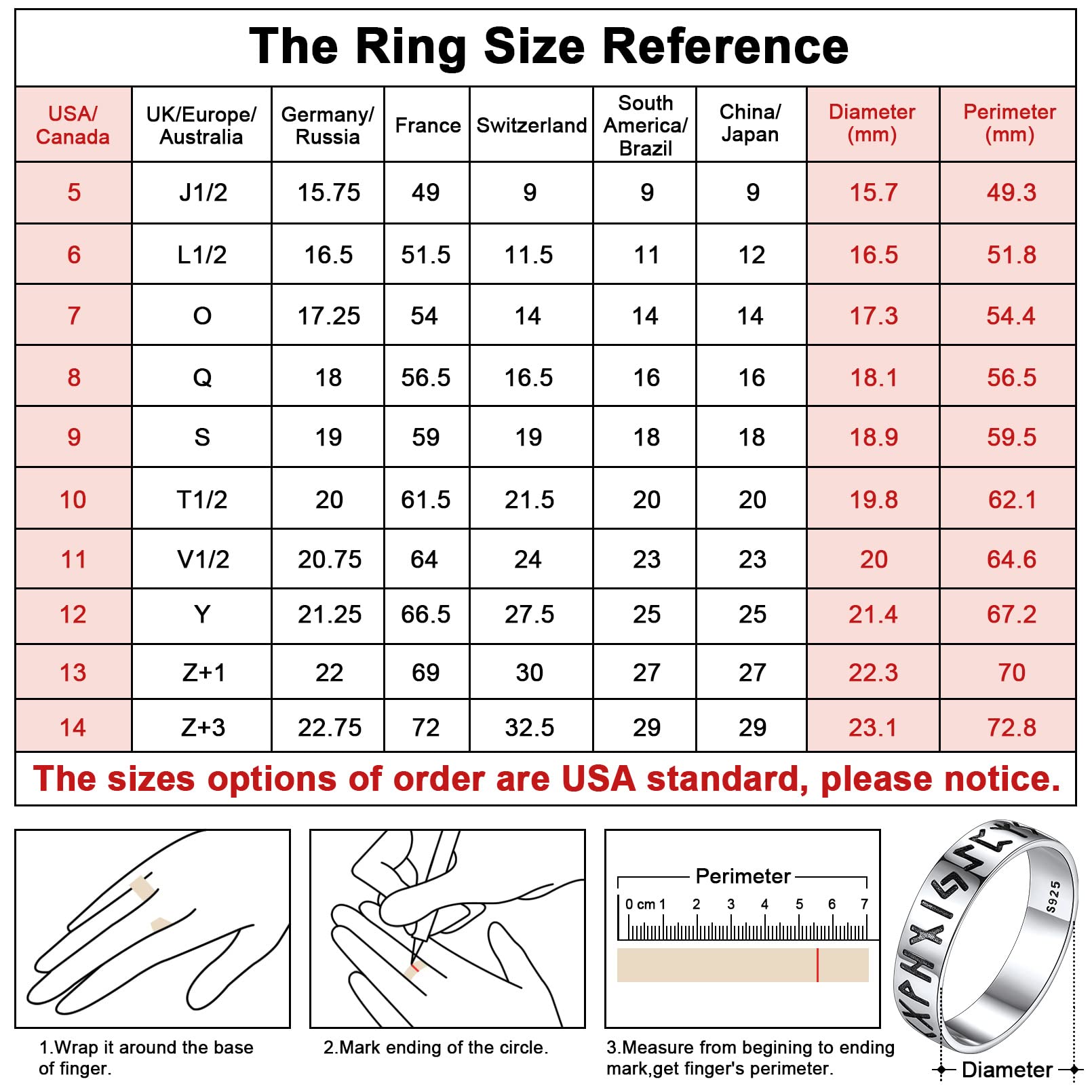 FaithHeart Sterling Silver Rune Band Rings for Women Norse Viking Runes Pinky Ring Size 5