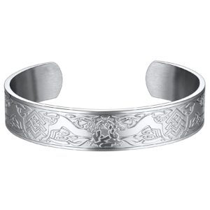 faithheart viking wolf cuff bracelet for male stainless steel punk celtic knot norse jewelry