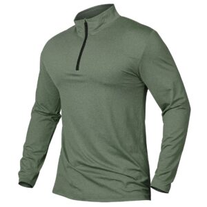 MANSDOUR Men's Quick-Dry Active Sports Shirts Quarter Zip Long Sleeve Athletic Running Pullover Tops Outdoor Workout Golf Sweatshirt Dark Green