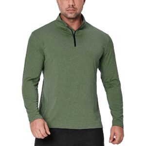 MANSDOUR Men's Quick-Dry Active Sports Shirts Quarter Zip Long Sleeve Athletic Running Pullover Tops Outdoor Workout Golf Sweatshirt Dark Green