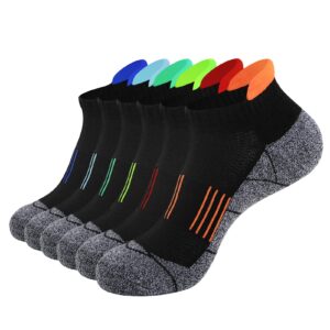 JOYNÉE Mens Athletic Ankle Sports Running Low Cut Tab Socks for Men 6 Pairs,Black2,Sock Size 10-13